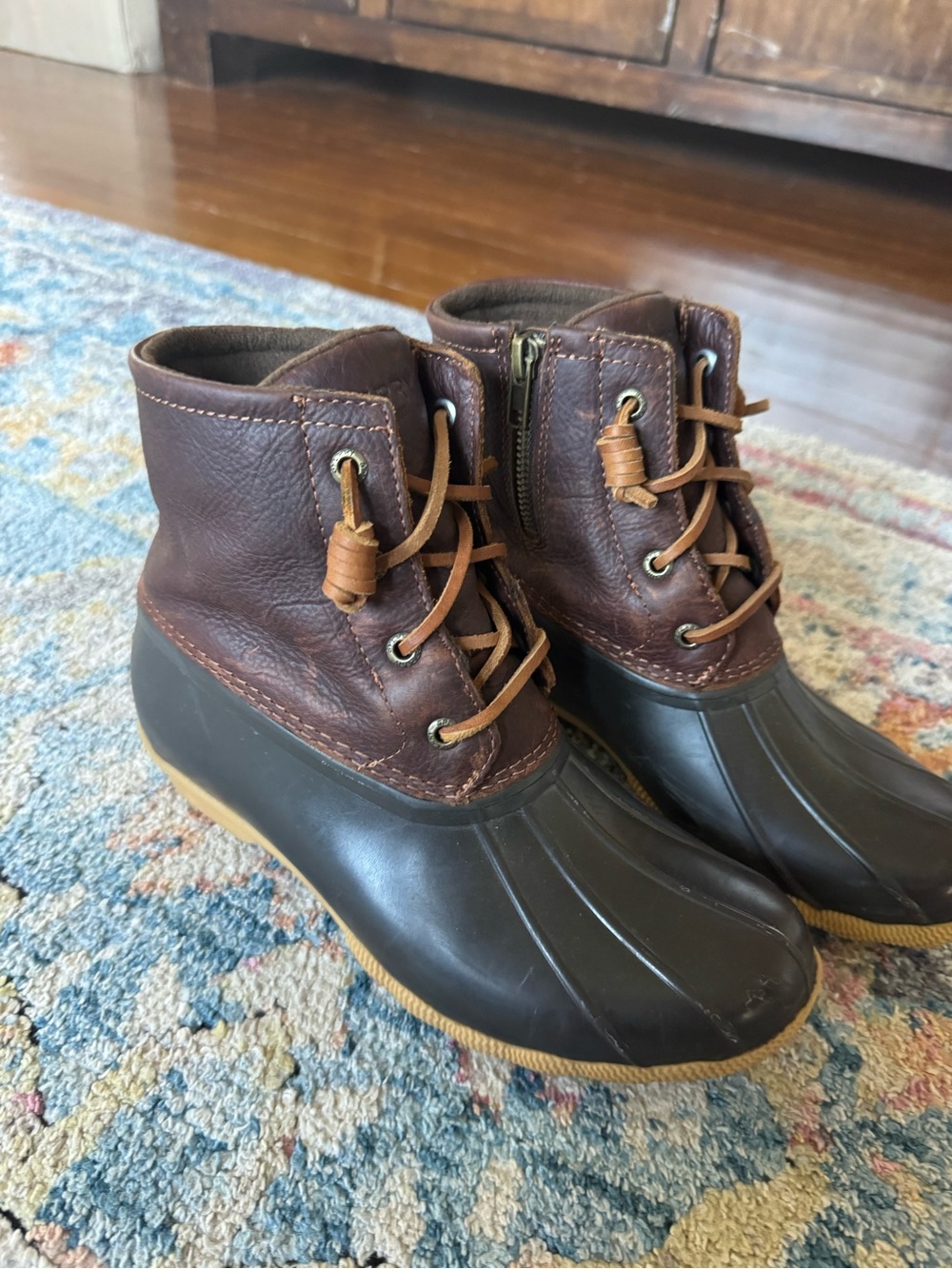 Sperry Kids Brown Leather and Black Waterproof Duck Boots